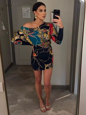 French Connection Abstract One-Shoulder Bodycon Dress Size 4